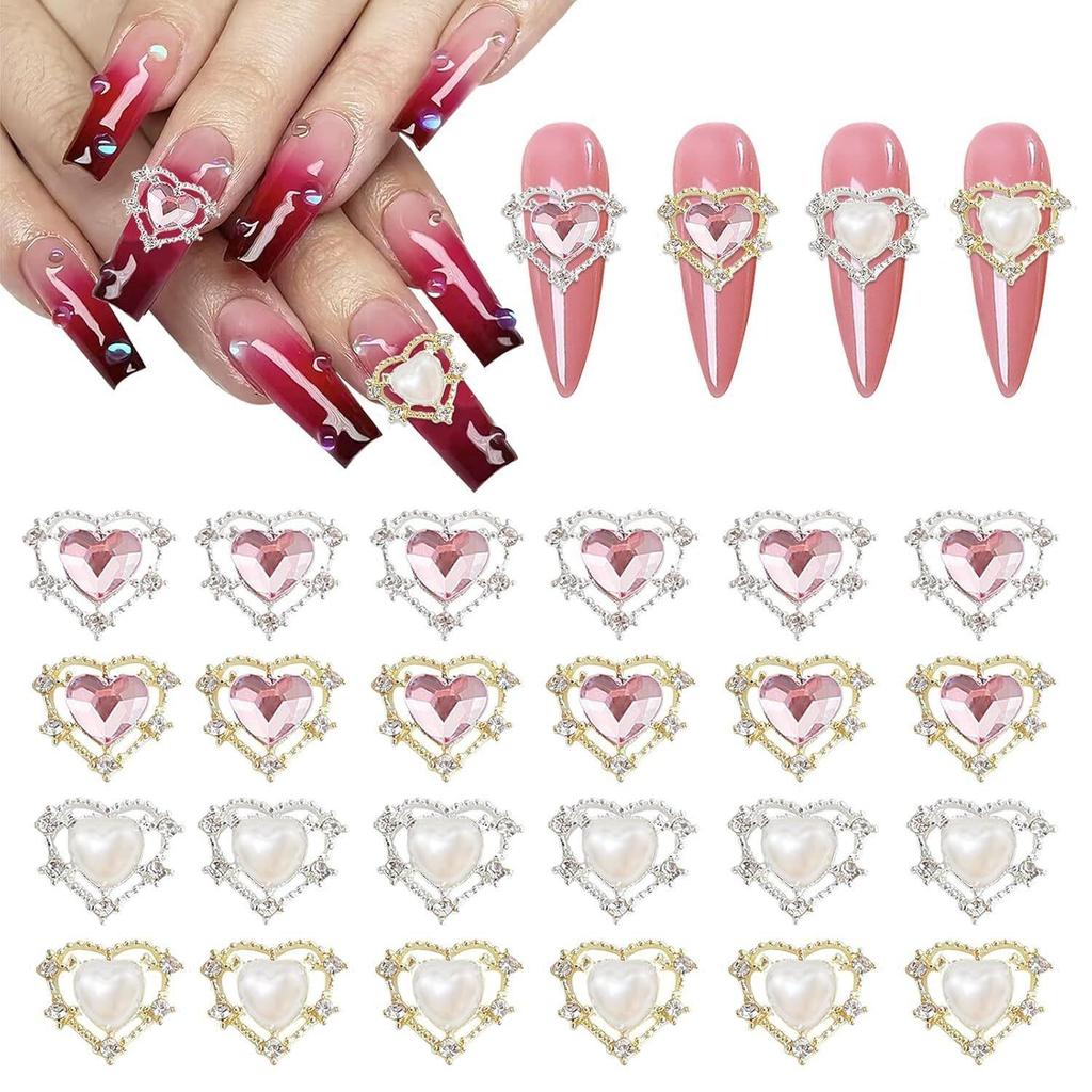 Valentine's Day 520 Nail Art: Heart-Shaped Rhinestone Red & Pink Accessories.