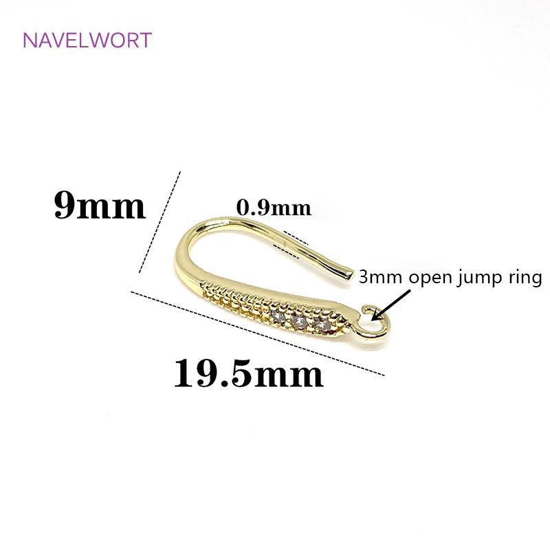 14K Gold Plated Brass Metal Inlaid Zircon Earring Hooks Fittings U Shape Ear Wire Hook Accessories DIY Jewelry Making Findings