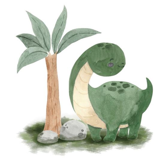 Cute Dinosaur Wall Sticker Cartoon Dino Tropical Palm Tree Wall Decals Peel And Stick Dino Wall Art for Kids зелёный