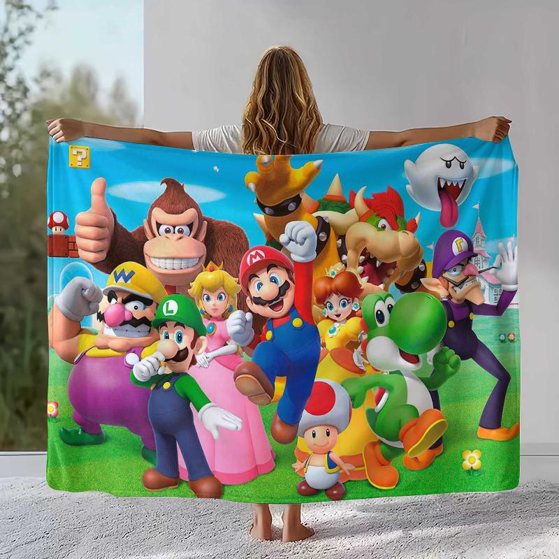 

Retro M-Mario Bros Game Cartoon Flannel Blanket,Ultra Soft Warm Plush Throw for Home Bedroom Bed Sofa Cover Camping Picnic gift 75x90cm
