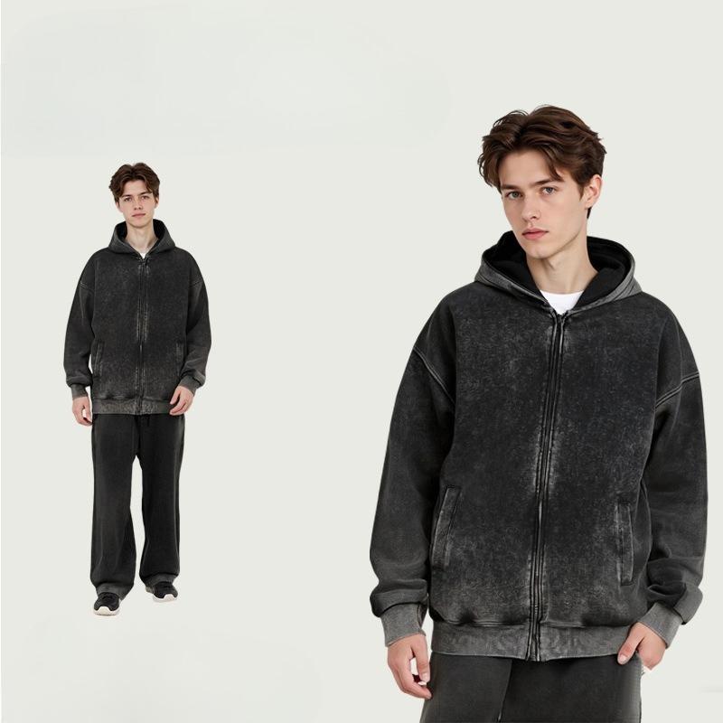 Men's Cotton Hoodie Casual Long Sleeve Hooded Sweatshirt Jackets Zip Up Vintage Jacket with Pockets Heavyweight Fall Sweatshirts Outwear for Men