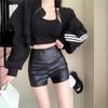 Women's Fall Winter High Waisted Bodycon Straight Leg PU Leather Shorts Y2K Sexy A-Line Hot Pants Mini Shorts Versatile Slim Fit Hot Pants