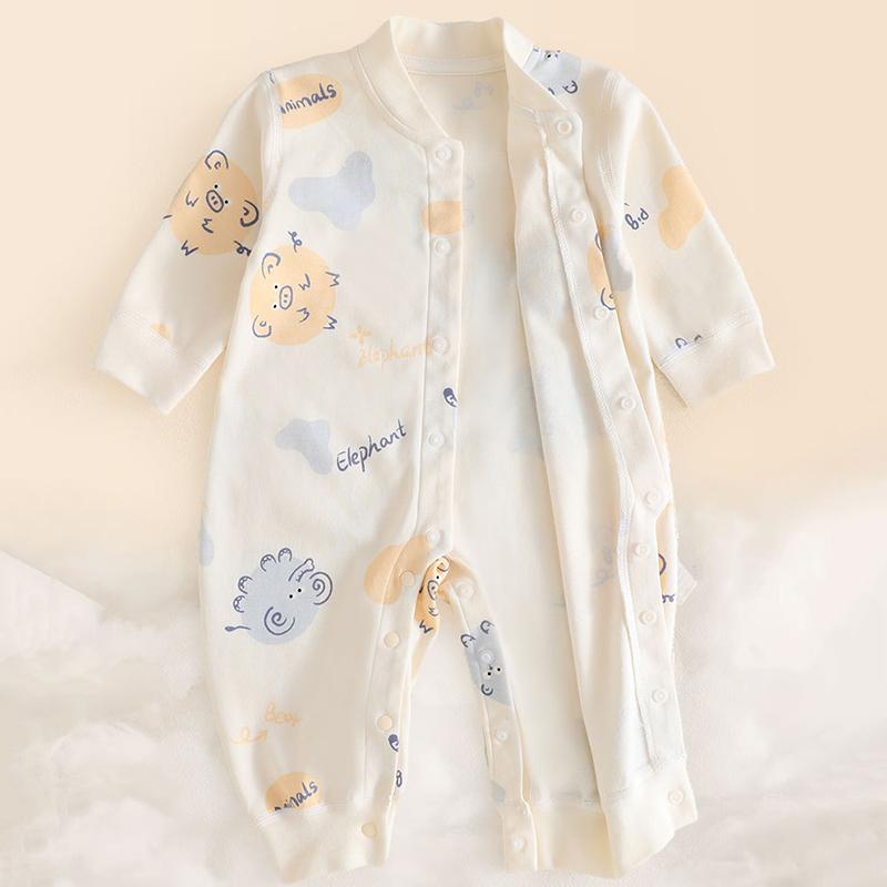 100% Cotton Baby Romper Long Sleeve Seamless Design Single Row Buttons Soft Class A Safety Newborn Bodysuit Simple Style
