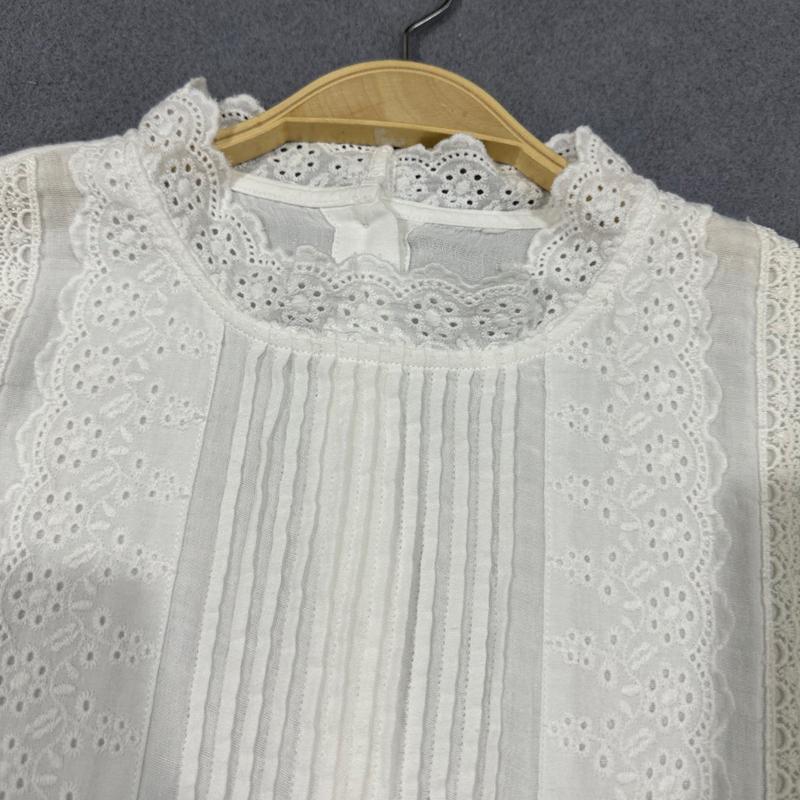 Johnature Bavlněné dámské halenky jarní ležérní jednobarevné bílé volánky Vintage dámské košile