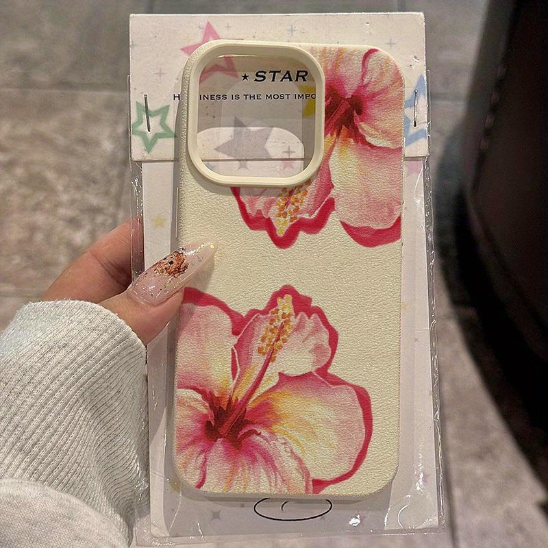 Elegant Pink Hibiscus Flower Lichee leather pattern Phone Case For iPhone 17 16e 16 15 14 13 12 11 Air Pro Max Plus X XR XSMax