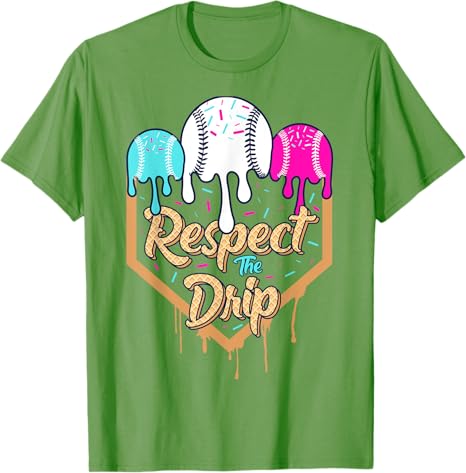 Baseball Drip Boys Ice Cream Waffle Home Plate Respect Dripping TShirt Pink and Blue BaseballDrip Y2k Graphics Saying Tee Tops