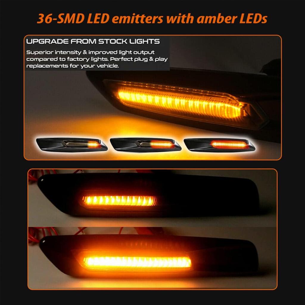 ADIIL Front Fender Side Marker Lights for BMW 1 3 5 Series E82 E90 E60 | Black F10 Style Lens Sequential Amber LED, Front Fender Turn Signal Side