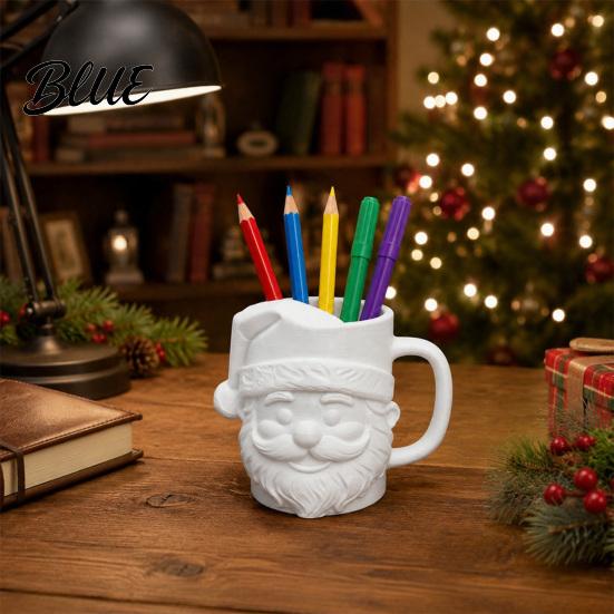 Festive Garden Stake Decoration 3D Printed Santa Claus Pen Holder with Handle Christmas Decorative Stationery Organizer Large Holiday Desk