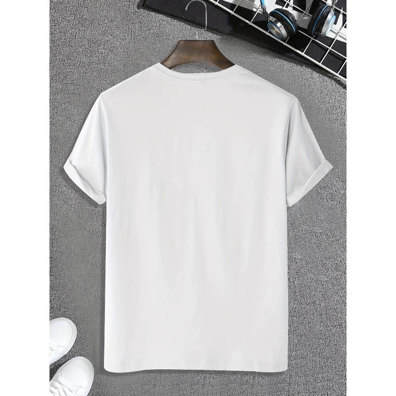 European Size Cute Cartoon Panda Pattern T-shirt, Men's Casual Street Style Stretch Round Neck Tee Shirt For Summer