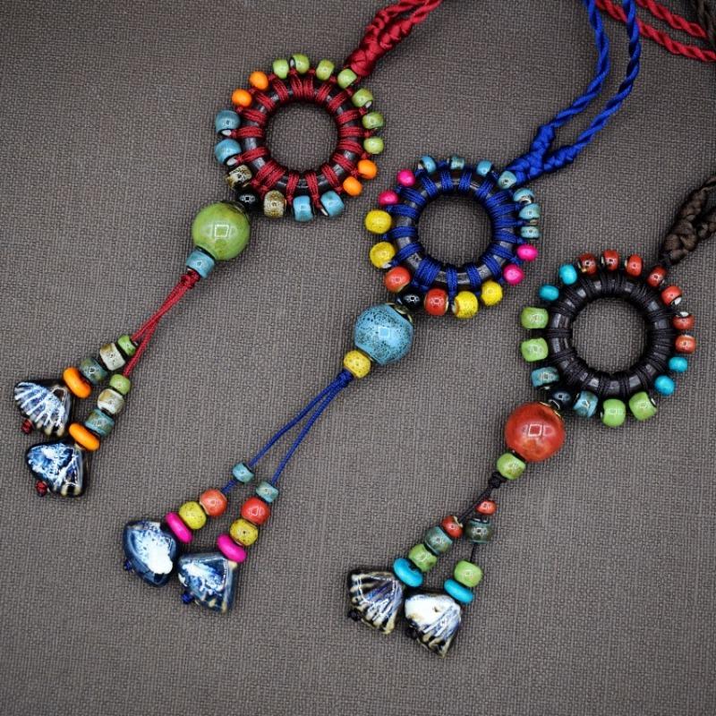 Collana in ceramica intrecciata in stile nazionale retrò, collana da donna, accessori per abbigliamento