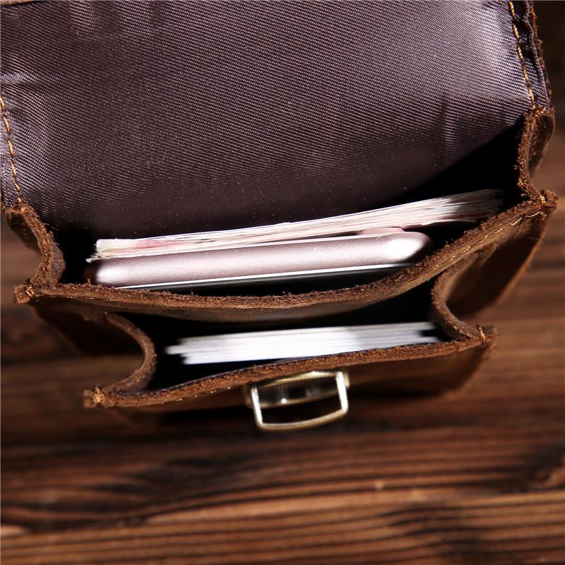 Top Layer Crazy Horse Leather Genuine Leather Men's Retro Mobile Phone Outdoor Mobile Wallet Small Waist Bag Shoulder Bag