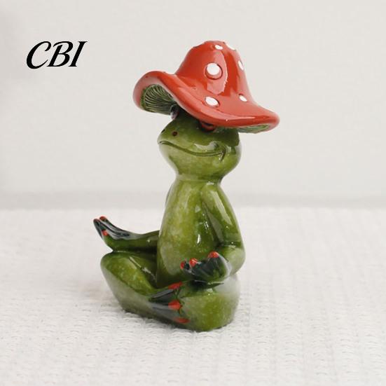 Dekorative Pilzstatue Yoga-Frosch-Figur, Kreative Harzstatue, Niedliche Sitzende Lustige Schreibtischdekorationen Grünes Ornament für Zuhause Büro Regal