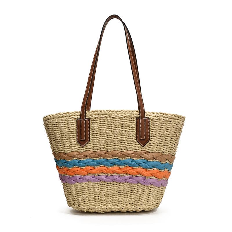 

Large capacity woven tote bag vacation beach bag new fashion straw bag women s seaside high-end shoulder bag бежевый