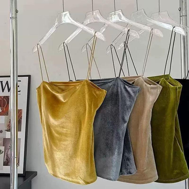 Sametové tílko vesta Vysoce kvalitní spodní prádlo Není třeba nosit prsní vložku Bandeau Lodičkový výstřih Bez rukávů Top na špagetová ramínka Sametový Sexy