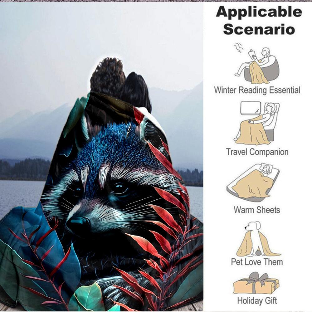 1PC Raccoon Print Blanket - Soft Warm All-Season Throw for Sofa, Bed, Car, Office, Throw For Sofa yy250916126