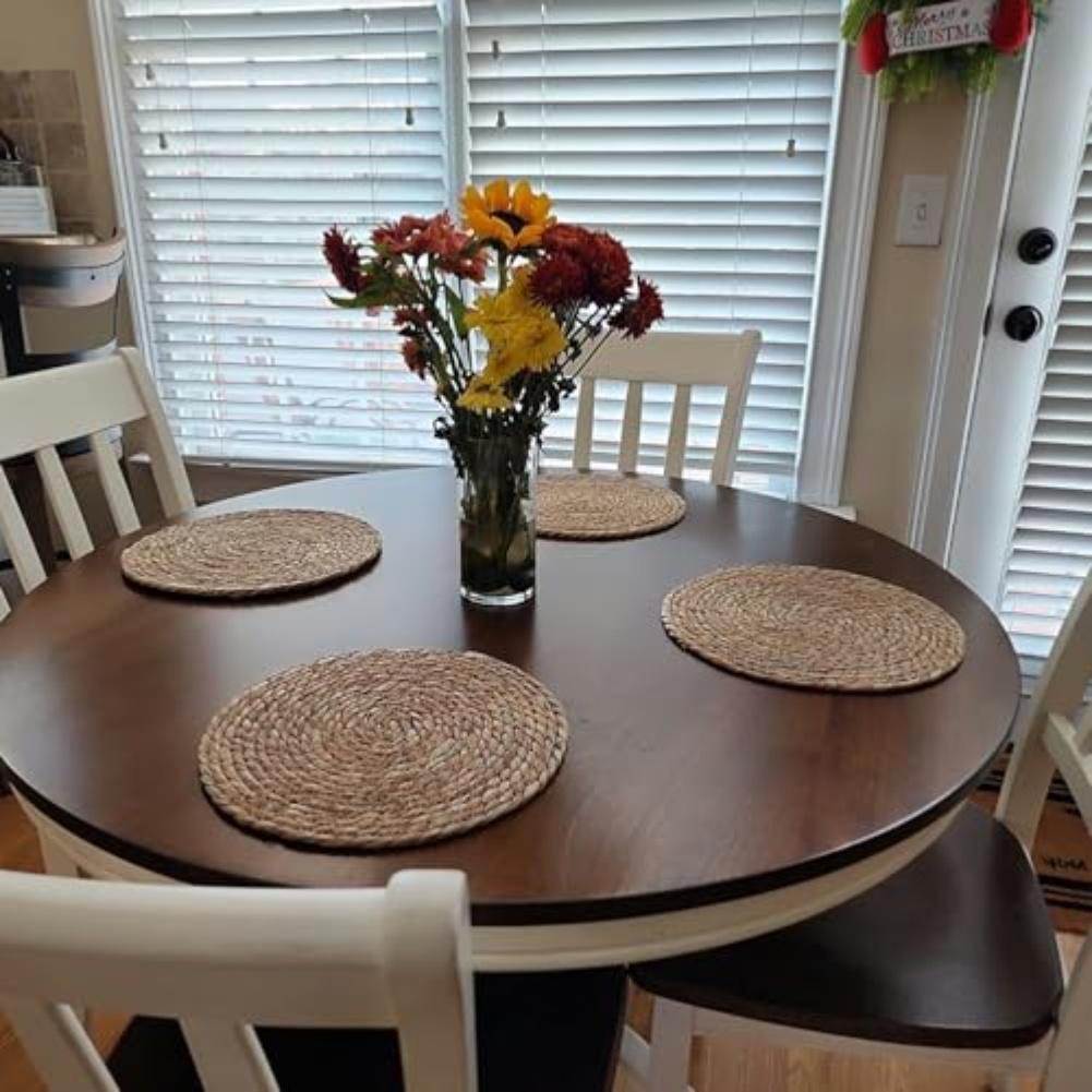 Natural Boho Round Placemats Set of 4 Handwoven Brown Water Hyacinth 12 Inch Table Decor for Dining Table and Everyday Use
