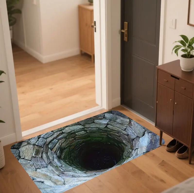 1 Stück Visuelle Illusion Geistermuster Fußmatte mit Lebhaftem Blauem Wasserfall und Felsen Badezimmer Schlafzimmer Wohnzimmer Eingang Teppich