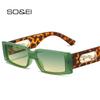 Fashion Rectangle Sunglasses Women Candy Colors Gradient Eyewear Shades UV400 Vintage Metal Cheetah Decoration Sun Glasses