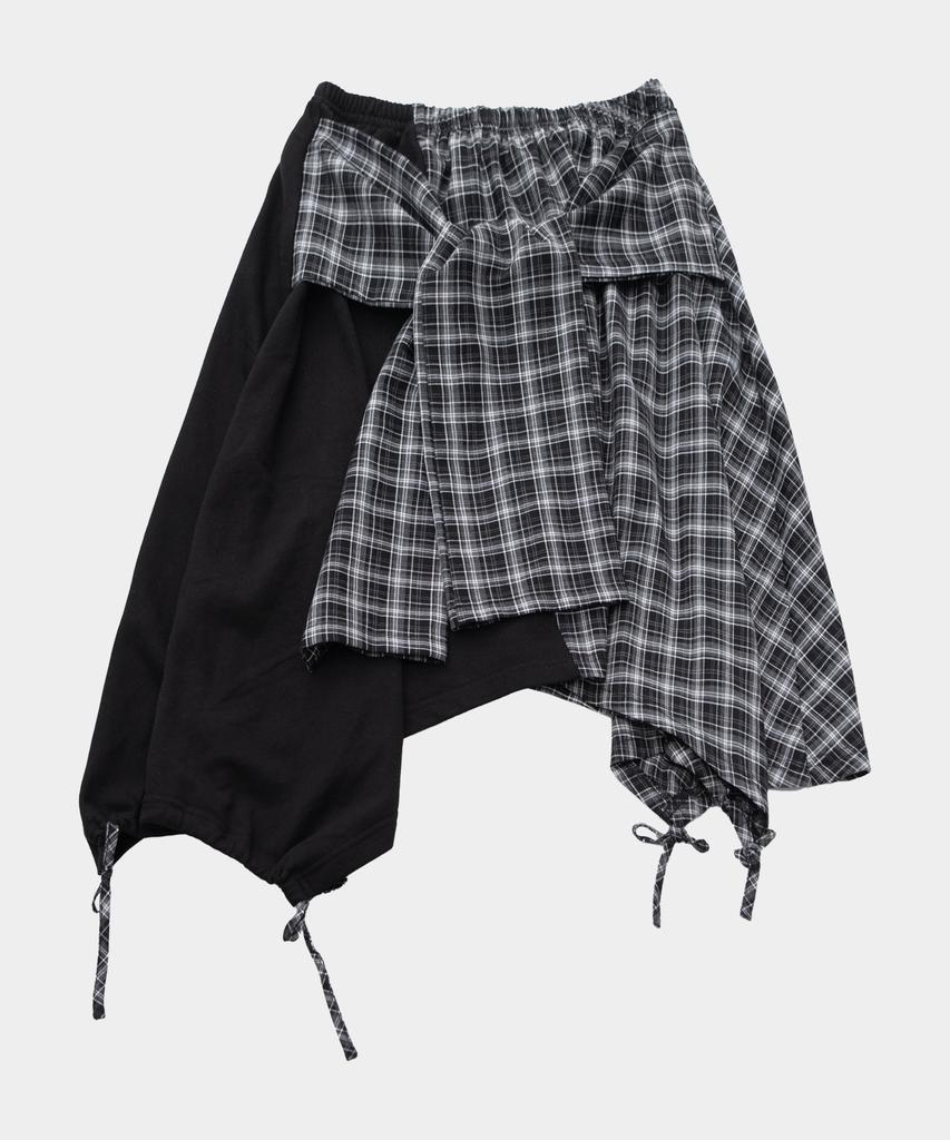 Some Place Check Asymmetrical Tie-Up Strap Flare Layered Midi Wrap Skirt _ 2 Colors