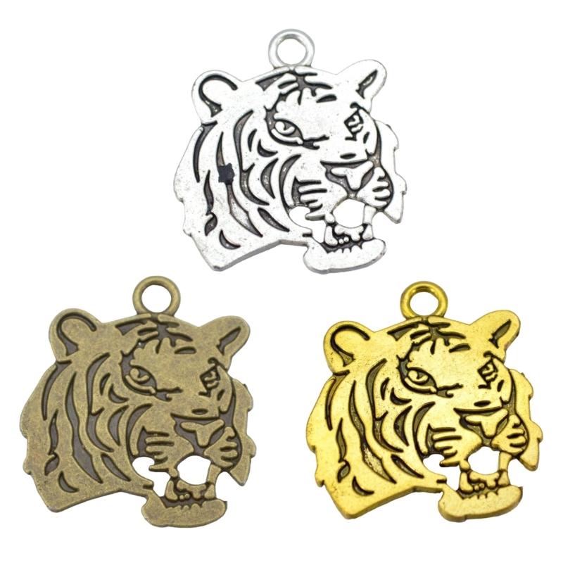 Pack Of 50 Tigers Head Pendant Charm Alloy DIY Jewelry Making Supplies For Necklace Bracelet Craft Projects