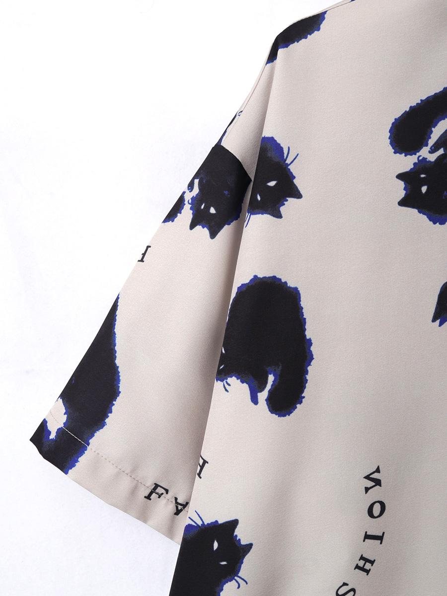 Свободная короткая мужская рубашка с рисунком кота Prinr на Гавайях — фото 4