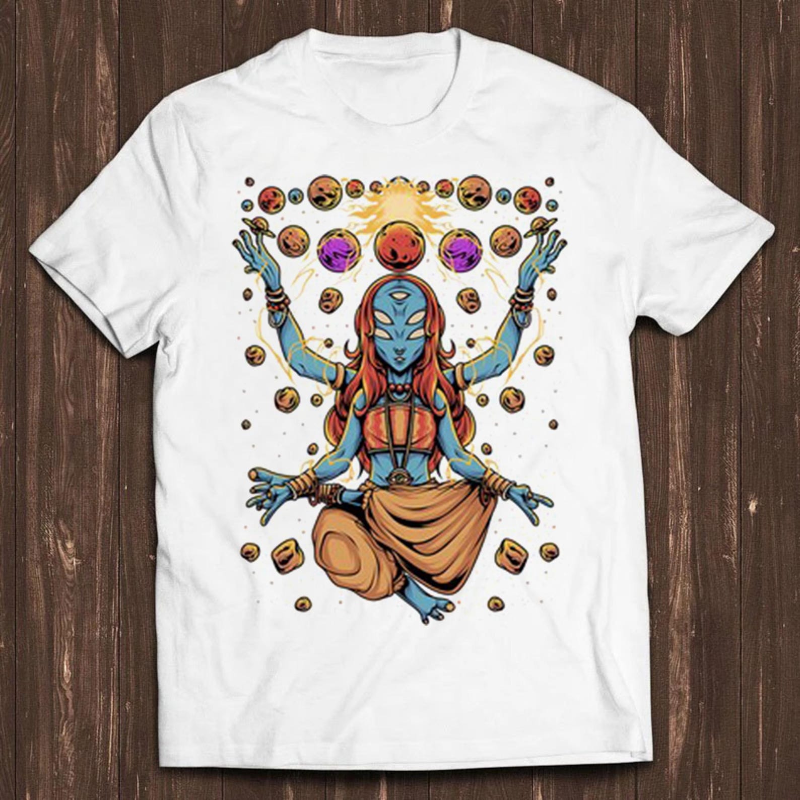 Alien Meditating Spiritual Yoga Buddha Meditation Psychedelic Zen Om T Shirt Funny Gift Tee C566 2XL