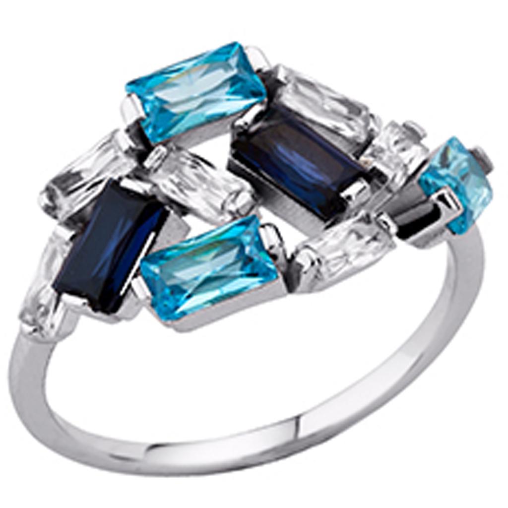 Silver Ring 'Sissi' Blue White (rhodium) - 11 Mm
