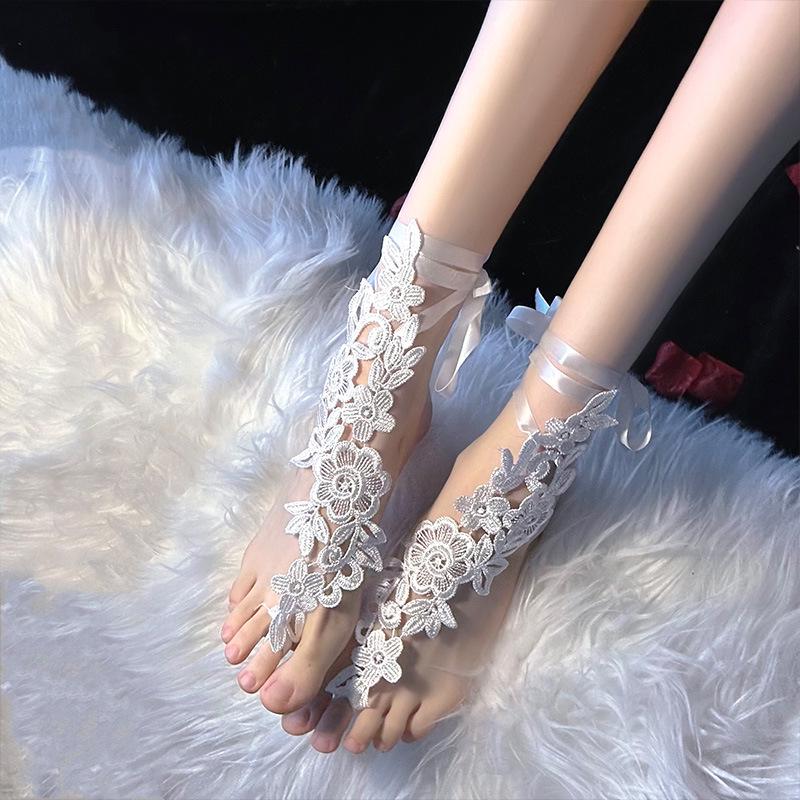 

Женские черные кружевные носки до щиколотки на завязках - Сексуальный ажурный дизайн для пляжных фото One Size белый