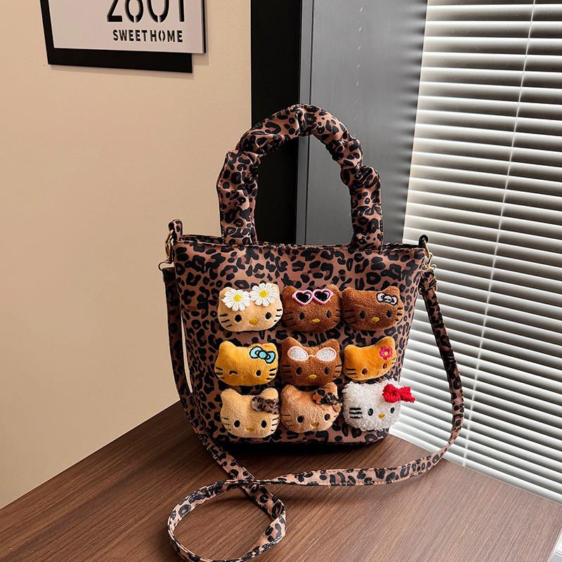 Duffy Cat Pattern Nylon Crossbody Bag With Plush Details For Casual Wear