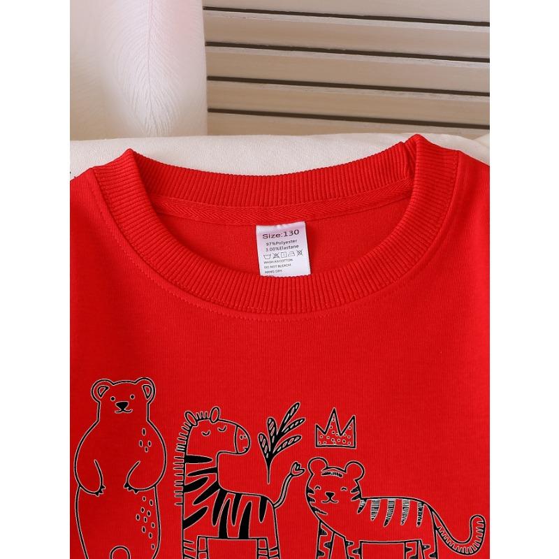 European sizes Kids' Sweatshirts, Girls' Autumn Winter Bear Zebra Tiger Crown Plant Print Long Sleeve Round Neck Sweatshirt, Casual Daily Wear.