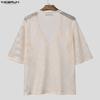 INCERUN Oversized Men Deep V Long Sleeve Hollow Loose T-shirts Tops