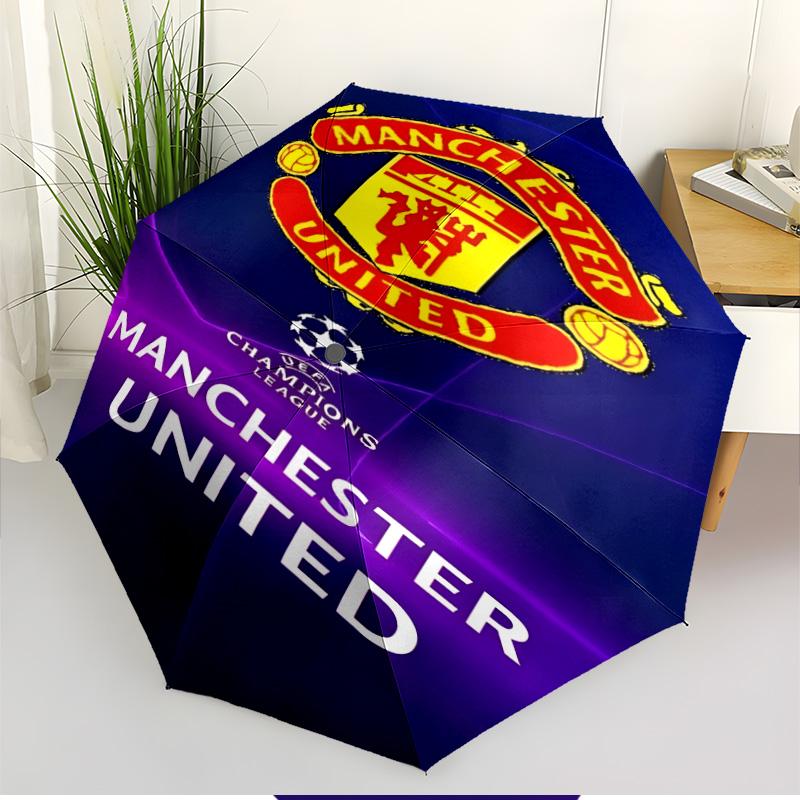 Manchester Football Print Automatic Open Close Umbrella, Portable Foldable Umbrella, for Outdoor Commute Camping Trip, Ideal Birthday Gift