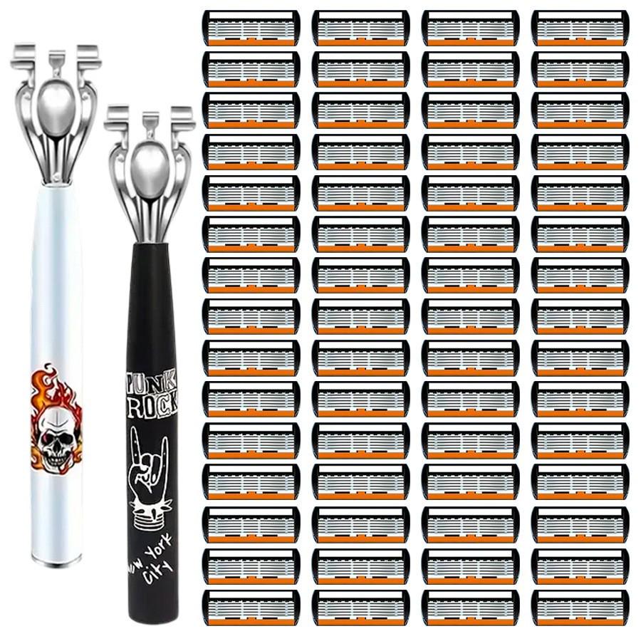 6-Layer Men's Razor with Replaceable Stainless Steel Blades for Hair Removal
