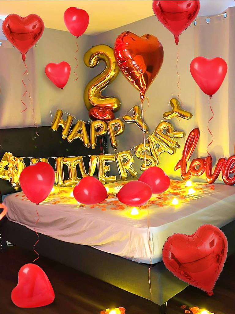 1 Satz goldene herzförmige Happy Anniversary-Ballons, zur Valentinstags-Partydekoration, Jubiläum, Hochzeit, Party mit Liebesthema