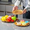 Flower Shape Design Metal Cake Tray With Exquisite Circle Plate Engraving Flower Golden Food Fruit Tray Party Wedding Decoration