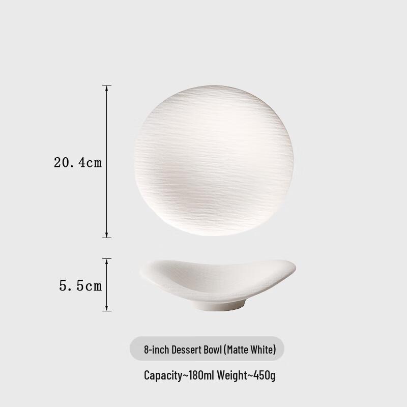 ZISIZ 8-inch Frosted White Irregular Ceramic Salad/Dessert Bowl