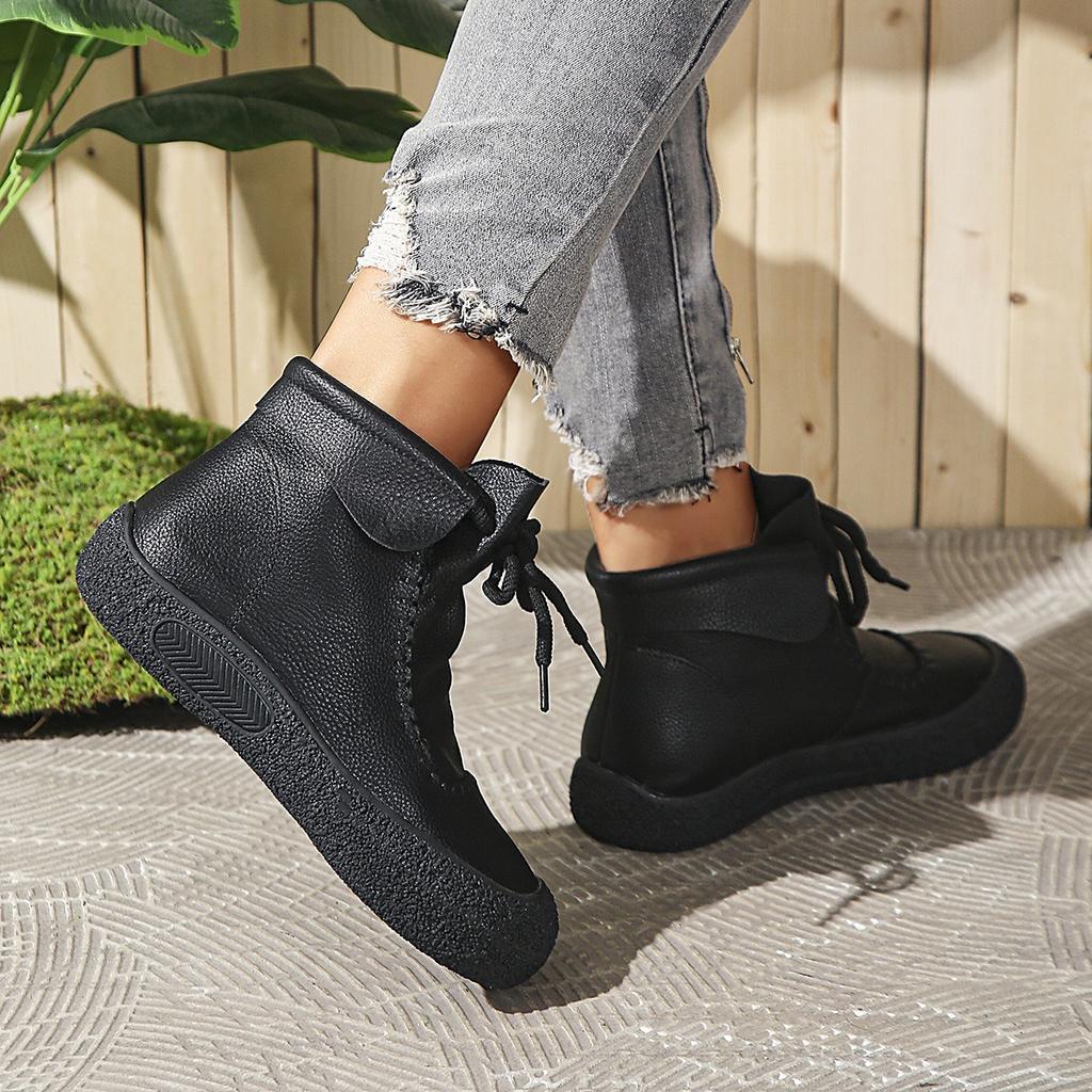 Leather Boots, Single Boots, Women's Shoes, Casual Shoes, Thick Soled Shoes, Comfortable, Lace Up Shoes, Short Boots, Women's Boots