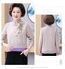Mom's Chinese Embroidered Top: Fashionable Plus Velvet Sweater for Middle-Aged & Elderly Women, Autumn/Winter Base Layer