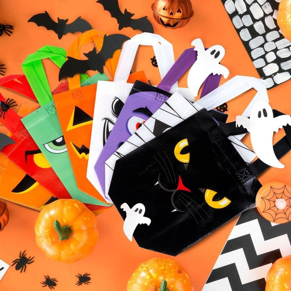 12-24 Pcs Alloween Reusable Non-Woven Trick Or Treat Bags Pumpkin Ghost Monster Tote Hand Bags Kids Adults Party Candy Gift