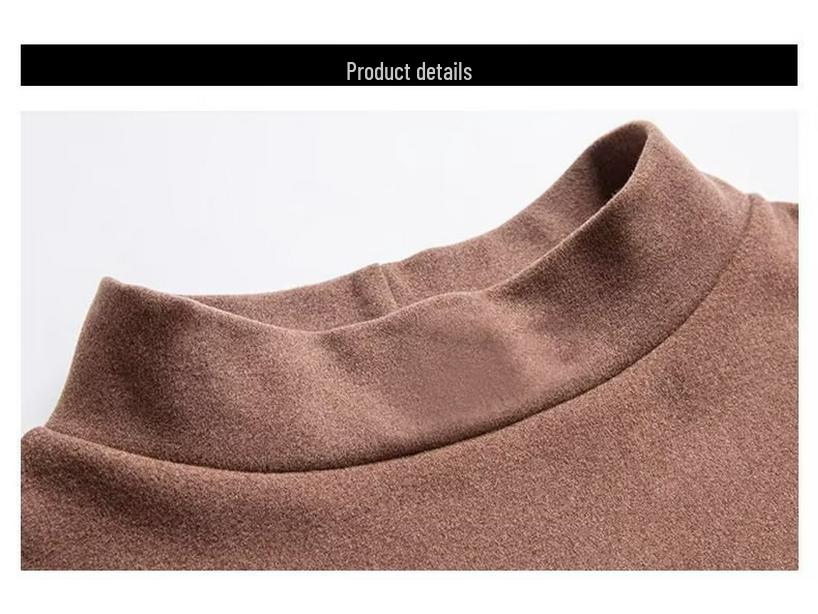 Men's Mock Neck Long-Sleeve Slim Fit Velvet Fleece T-Shirt