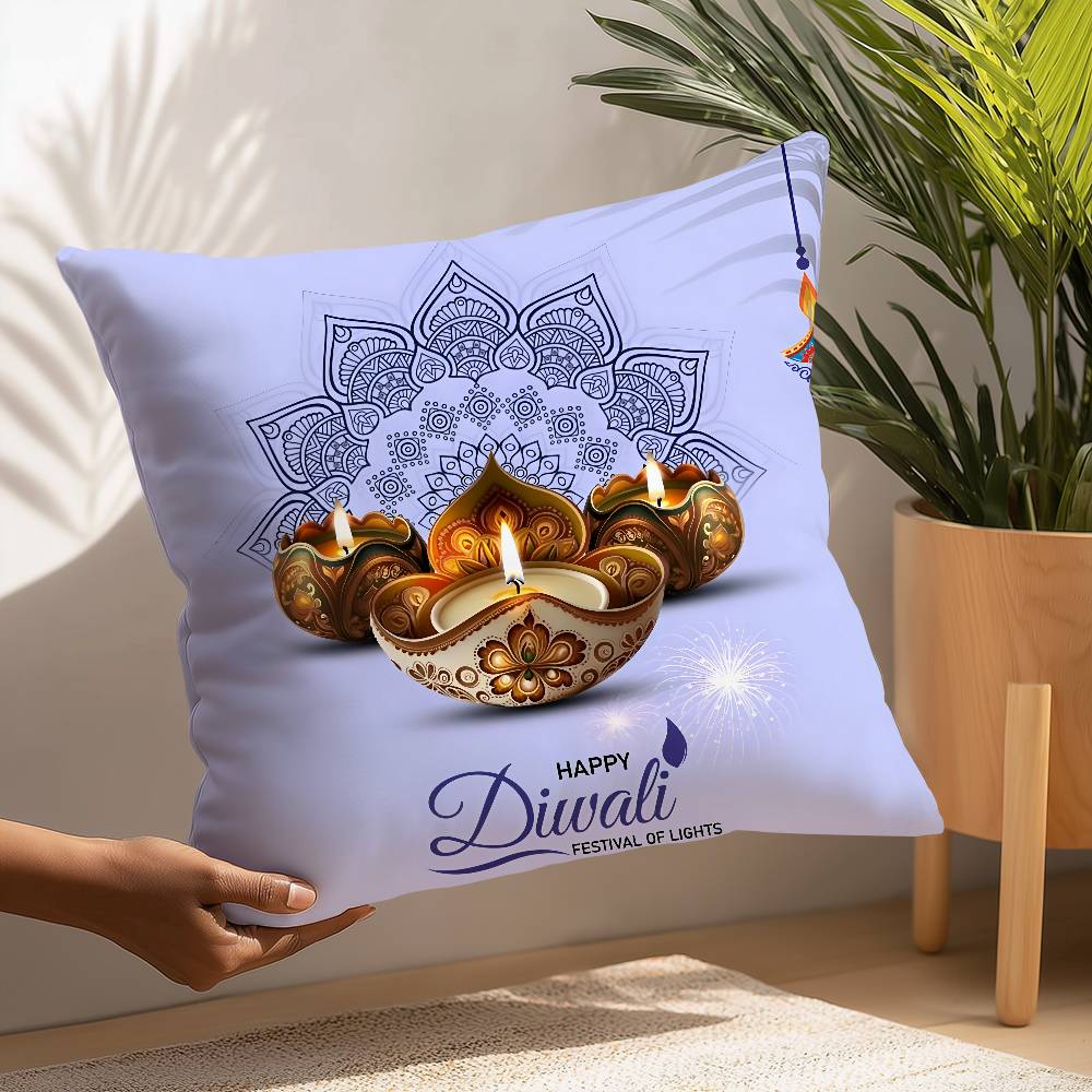 Diwali Festival Pillow Case Plush Fabric Soft  Pillowcase Double Sided Print Cushion Cover Household Gifts