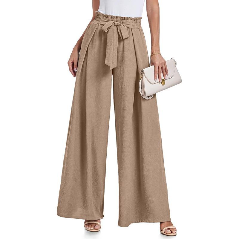 Women High Waist Pleated Loose Wide Leg Casual Summer Long Pants