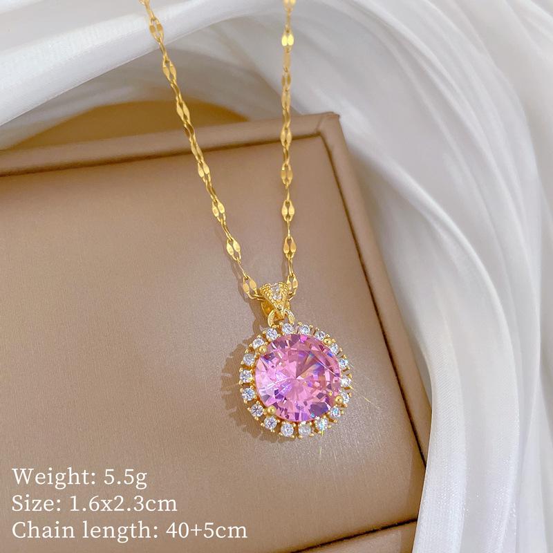 Round shape zirconia Pendant Necklace for Women 2025 New Fashion Golden Stainless Steel Chain Necklace Wedding Jewelry Accessories