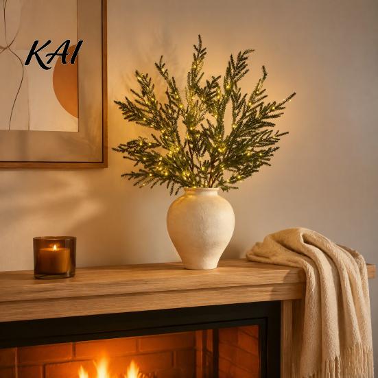 DIY Floral Display Stems Artificial Lighted Pine with Lights, Fairy Light Olive Branch, Realistic Faux Christmas Arrangements Stem for Home Table Vase