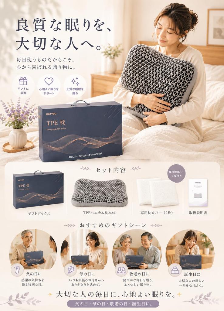 KATYOU Sleep High Rebound Washable TPE Honeycomb Gently Supports Neck and Machine High Easy to Turn Over in Includes 2 Gift Packaging Pillow, Pillow,