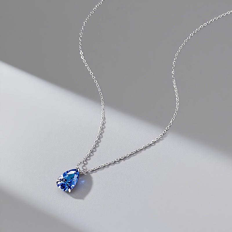 S925 Silver Sea Blue Teardrop Pendant with Pear-Shaped Diamond, Versatile European & American Style, 7*10, Commuting Drawstring Bead.