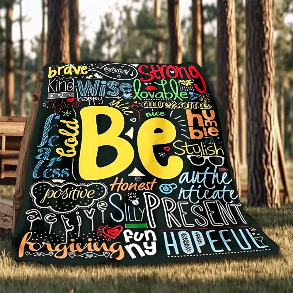 1pc Inspirational Quotes Print Outdoor Blanket, Lightweight Polyester,