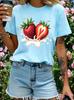 Red Strawberry Ice Cream Pattern Women's Short Sleeved T-shirt  Fashion Breathable and Comfortable Round Neck Casual Women's Top