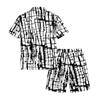 Men's Casual Short Sleeve Button Down Shirt and Drawstring Shorts Set Lightweight Breathable Fabric Textured Print Summer Outfit