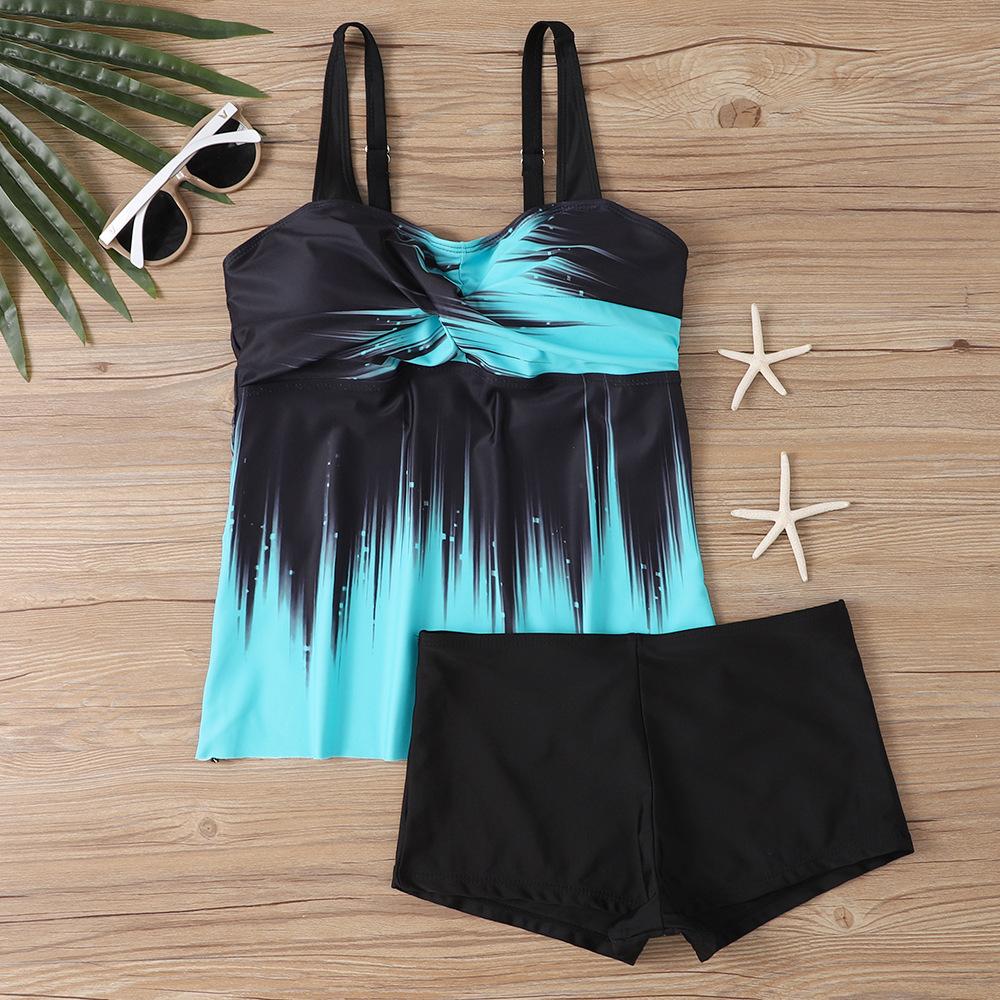

Womens Two Piece Tankini Swimsuit Set Printed Ruched Tank Top with Boyshort Swim Bottoms Adjustable Straps Swimwear S